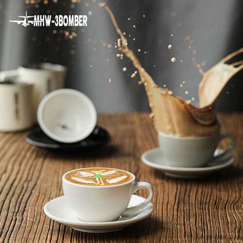 MHW-3BOMBER轰炸机拿铁杯咖啡杯家用意式拉花杯简约陶瓷杯碟280ml