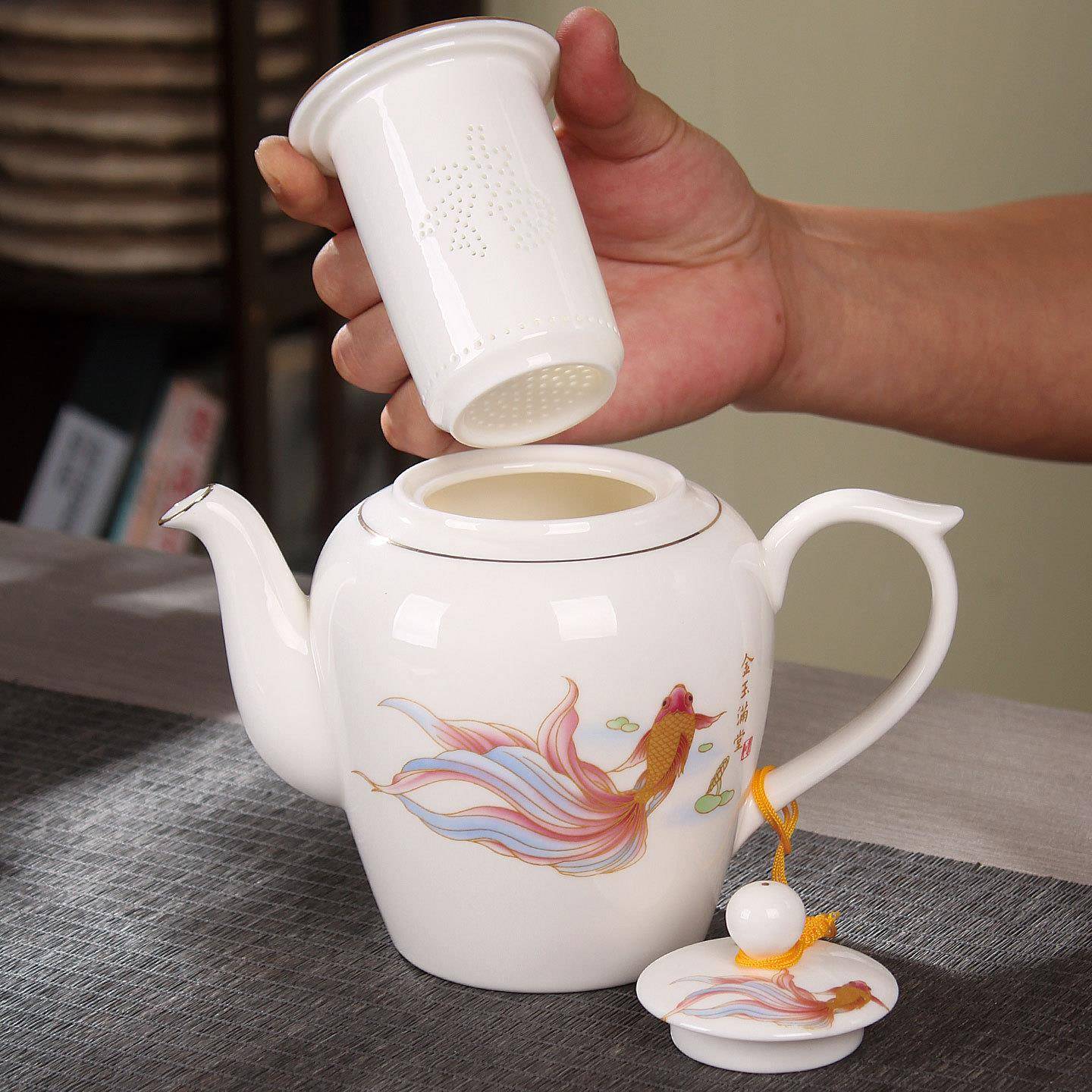 羊脂玉大号陶瓷内胆泡茶壶家用办公茶楼酒店单大壶耐热高温泡茶器