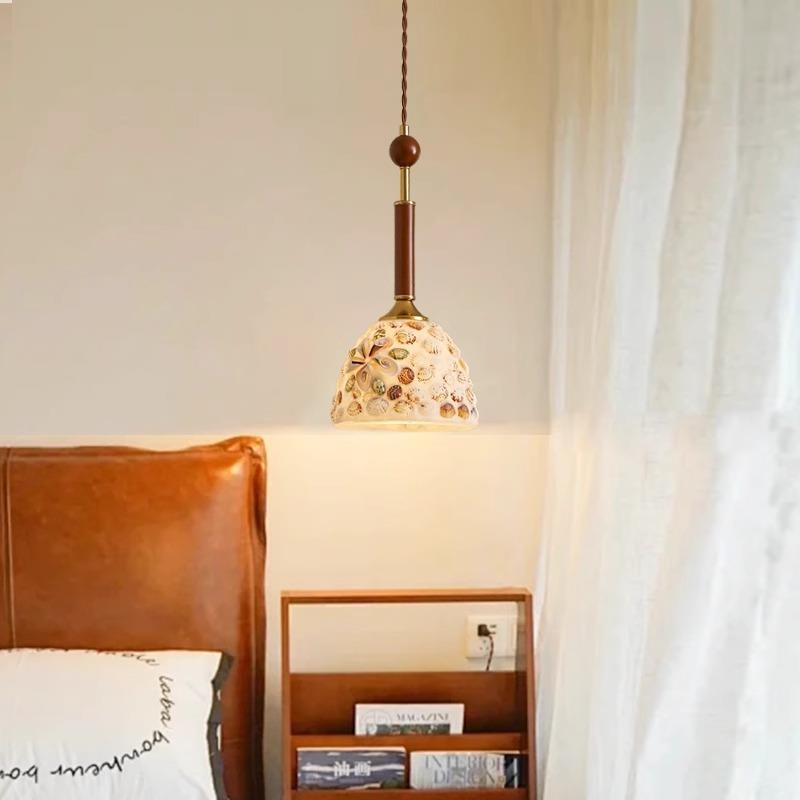 法式餐厅小吊灯中古创意多巴胺彩色玻璃贝壳氛围装饰卧室床头灯