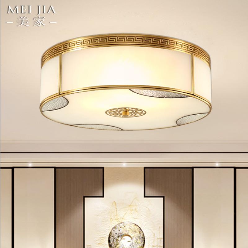 简约中式卧室全铜吸顶灯阳台房间书房吸顶灯大气新中式楼梯灯具