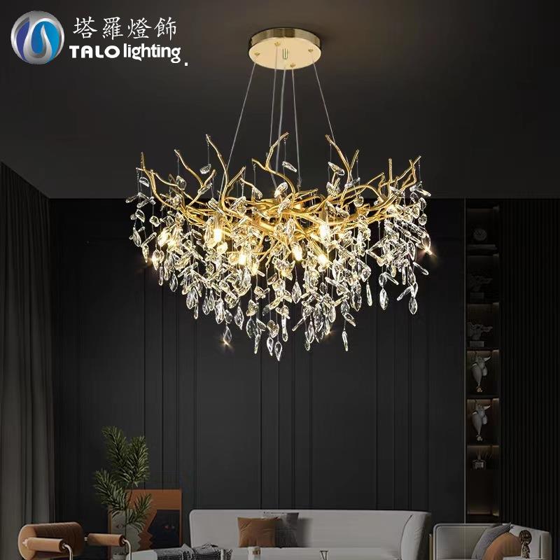 奢华水晶灯简约大气法式豪华复式楼金色枝型轻奢客厅卧室水晶吊灯