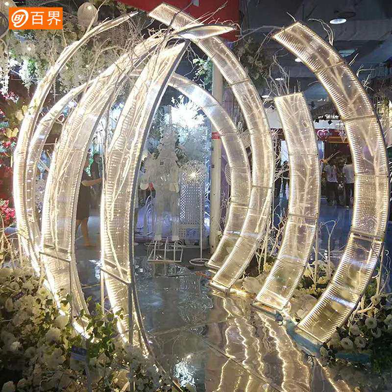 发光铁艺拱门婚庆道具带灯拱形门户外草坪婚礼专用装饰婚礼拱门