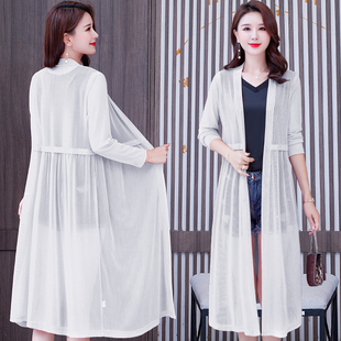 夏季 披肩空调衫 薄款 过膝纱衣外套外搭开衫 大码 冰丝网纱防晒衣女装