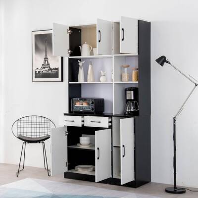 黑白餐边餐柜墙一靠体储物RPZ高柜色厨房客厅置物架茶水高架备立