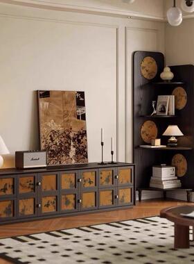 中古风HVZ香云纱置三角柜客厅转角柜复风收纳古柜实木物画屏展示