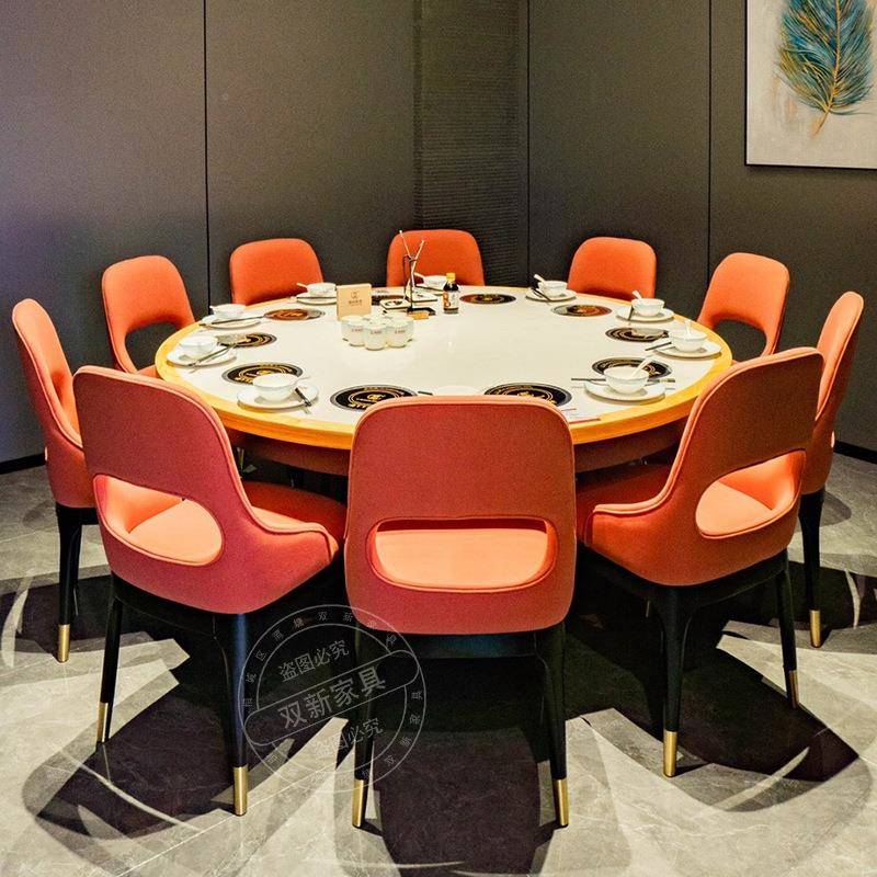 酒店包人厢岩板02一人锅小火锅桌子无烟单单锅大圆转桌一电动盘餐