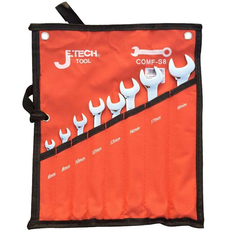 捷科COMF-S8镜抛梅开两用扳手梅花开口扳手组8件套铬钒钢6-19mm