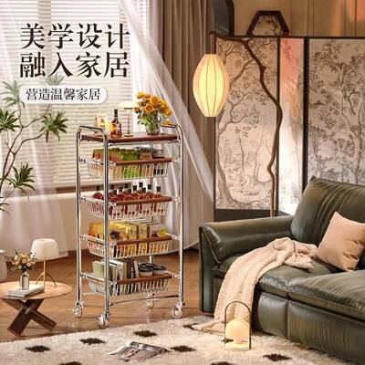 轻奢中古风零食置物架夹缝小推车多果厨房移菜篮子xm---小可动收