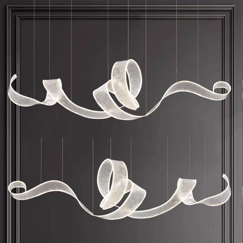 现代宴会厅飘带吊酒大堂吧台装616前台会所大厅亚店克力饰异灯形