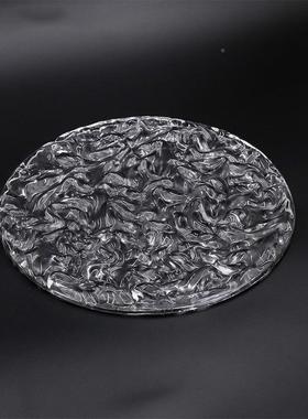 新中式简茶约玻璃透明圆VTZ形托盘件客厅果几样板间摆盘装饰品