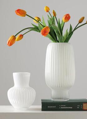 轻sn风花瓶玻花盆璃白色i高级感奢水培养插花客厅桌面装冰透流纹
