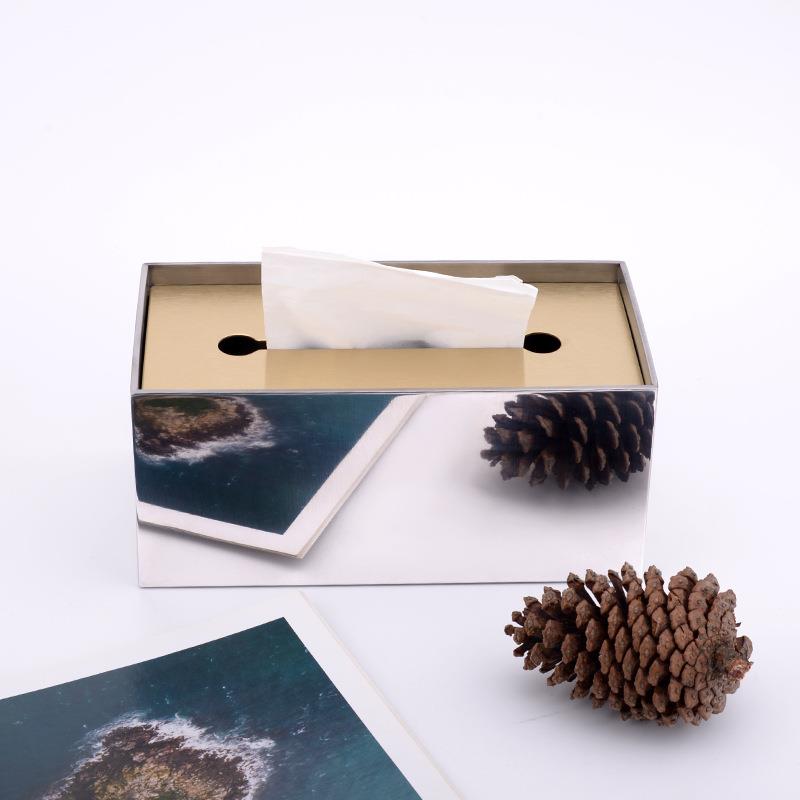 欧056-XT-J式纸巾盒餐金属现简约代银装色样板房软摆件客厅桌装饰