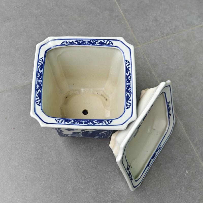 陶瓷花盆高温青花瓷带托盘兰花绿萝盆景老庄花卉八角盆多肉盆