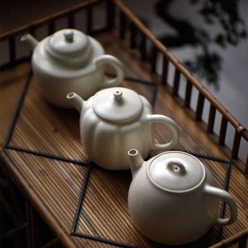 梵山堂 苏打釉白泥壶 泡茶壶 白瓷小茶壶 壶承酒精炉开片玉润小品