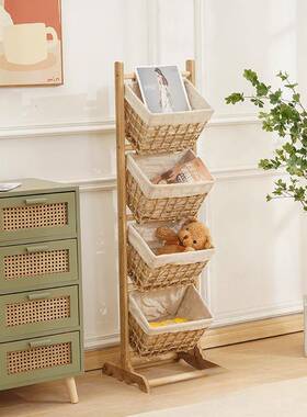 中式中古风藤编吊篮梧桐架AL102622木储室物家用卧纳多层收纳架浴