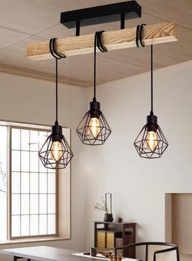 原木餐店厅吧台长条吊灯工lof50932t业风术北欧咖啡厅铺茶室三头