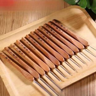 七针坊10083906枣木柄三代钩针手工编织具手工工线不锈钢包毛邮套