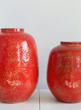 ZMG红色圆样陶花瓶中现代新式客厅插花摆件板间民瓷宿玄关高级感