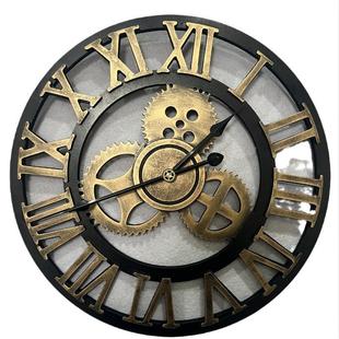复古挂木S180音质齿轮饰墙钟个性 钟表静创意挂 罗马工业风客钟厅装