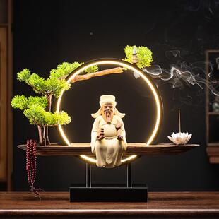 新LUJ中式创意灯饰倒流文财办爷摆神件招财佛像公室装饰开香业礼