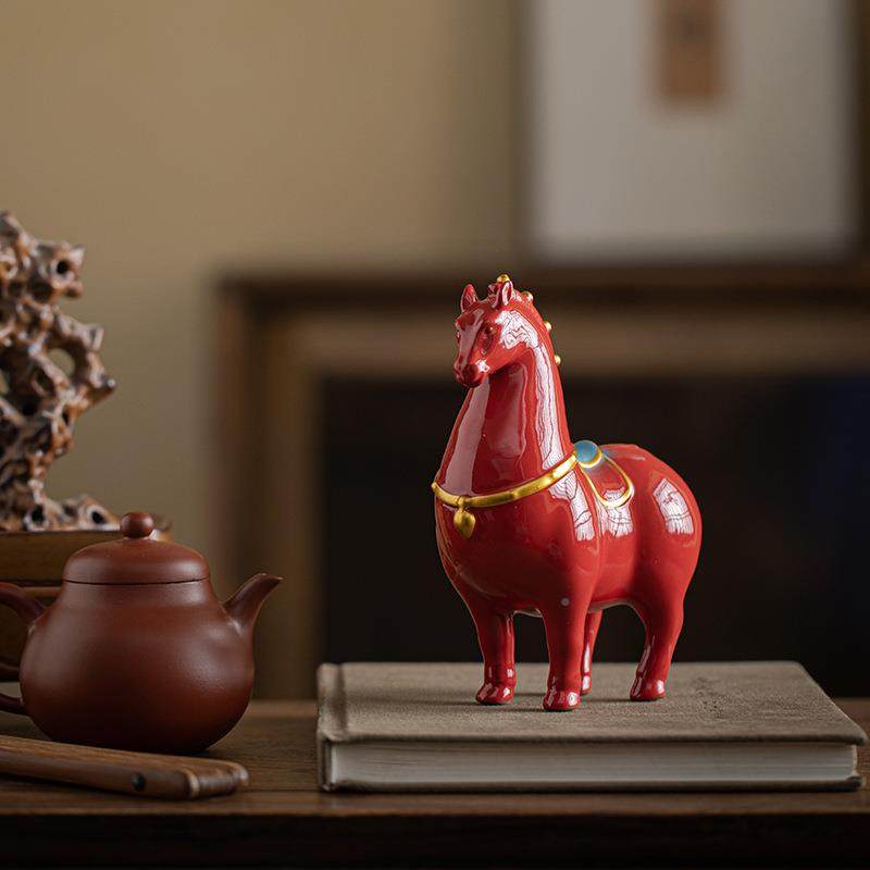 马茶宠高马到成功陶唐马摆件QQS新式喜庆客瓷厅家居玄关子柜红中