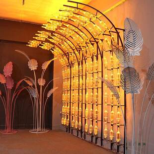 网创红酒吧餐厅意DGZ铁艺氛围灯饰装墙发面光展示磨砂酒瓶灯弧形