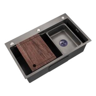 加爆厨房不锈水槽流钢弯多6845L/75功能大单槽厚洗菜盆水款池纳米