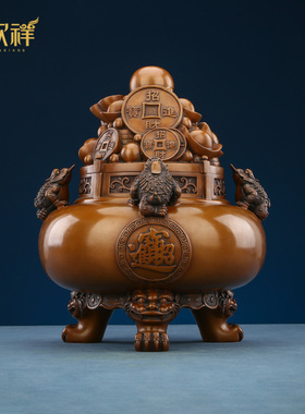 铜欣祥紫铜金蟾聚宝盆摆件开盖存钱罐店铺开业礼品家居客厅工艺品