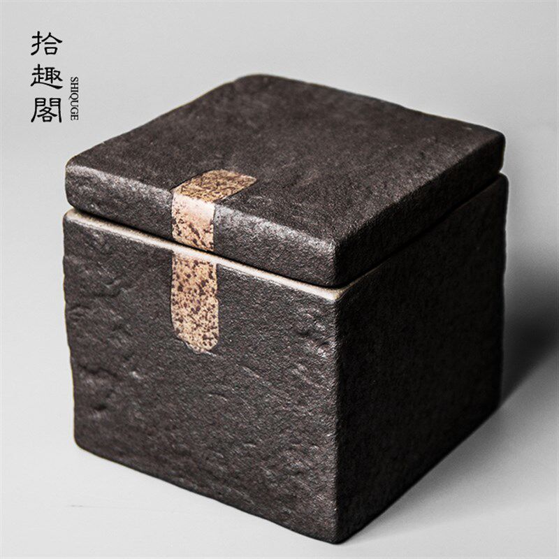 手工粗陶茶叶罐茶盒复古陶瓷茶仓存茶罐非密封土陶普洱黑茶醒茶罐