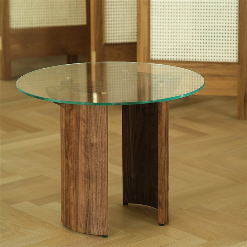 度仓钢化玻璃圆形茶几实柚木高低大小桌子阳台沙发飘窗边角几
