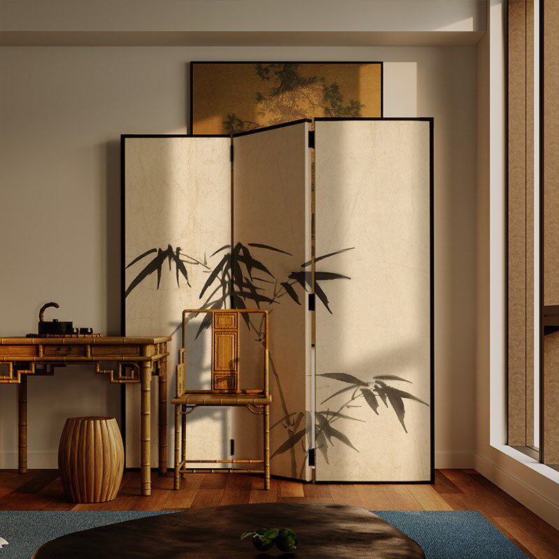 东方美学新古典屏风折叠移动客厅玄关入户茶室卧室床头折屏竹子画