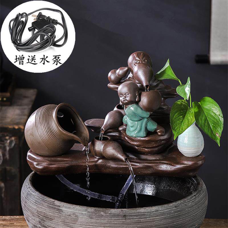 陶瓷自动循环鱼缸流水增氧加湿过滤器摆件养鱼盆喷泉室内家用造景