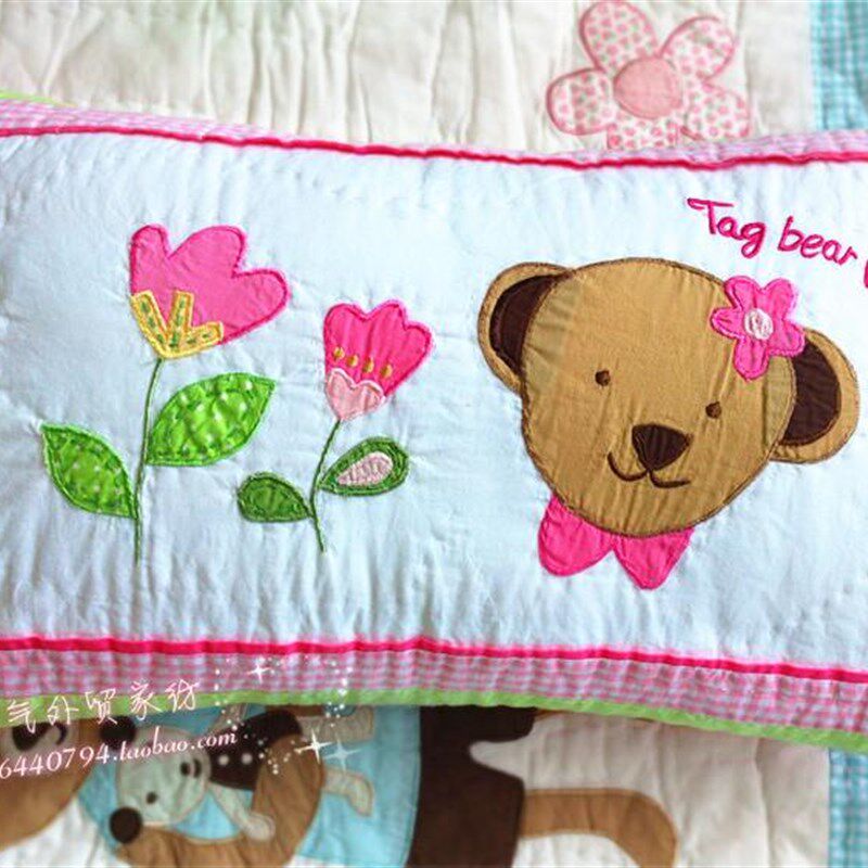 2018女款枕头套/全棉儿童幼儿园枕套 手工绗缝加厚枕套 花朵熊