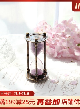 黄铜沙漏计时2分钟家居摆件书房桌面装饰个性好玩复古手工进口