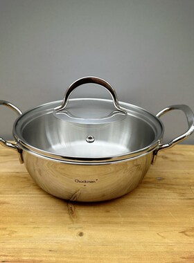 小食拉面锅18/10不锈钢汤锅深款双耳泡面锅餐厅煮面锅电磁炉小煮