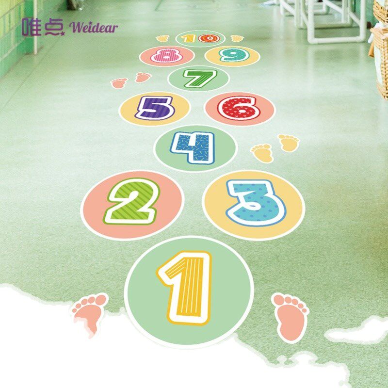 跳方格子贴纸幼儿园跳房子可移除墙贴数字儿童房R地面装饰游戏地