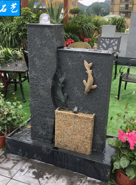 落地定制石材室内外流水摆件花园庭院阳台工程装饰工艺品鱼池水景
