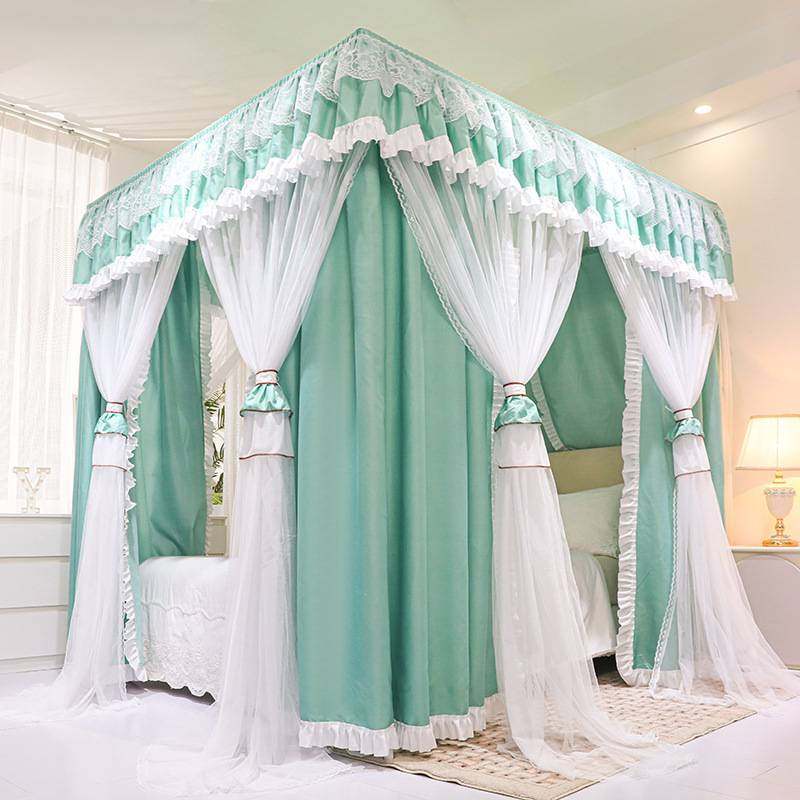 2025新款家用一体式床帘蚊帐加厚遮光帘三开门公主风床幔1.8防蚊