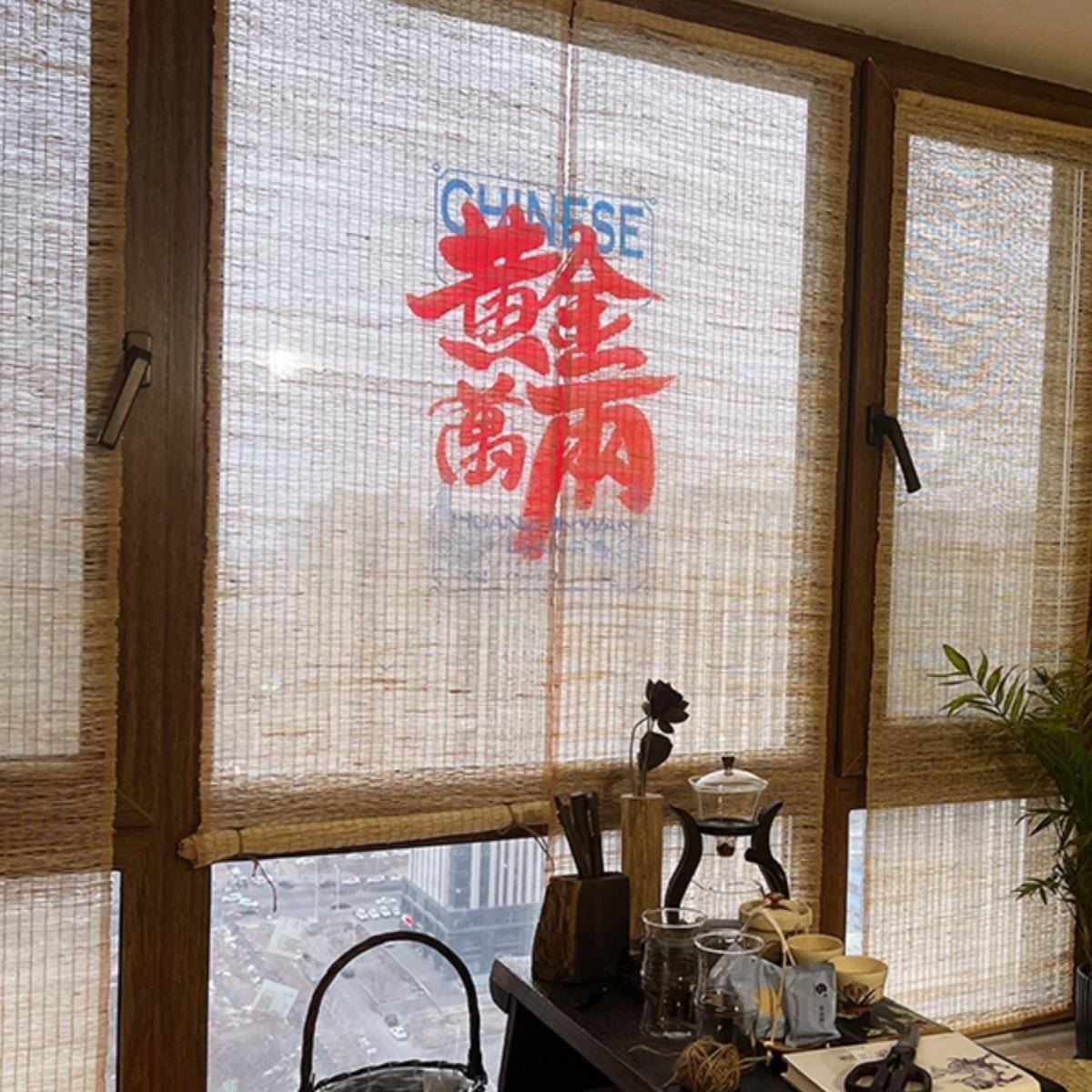 苎麻帘帘玄关垂隔tb-72735断帘中式帘免打孔装草饰帘挂屏风帘帘透