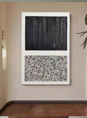 黑纯手绘油画白JPH立灰立关体肌理客玄装饰画高档厅手工酒店民宿