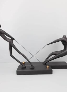 现代关简约创拉绳人摆件样房电视柜书房客厅TYI板玄家居意桌面装