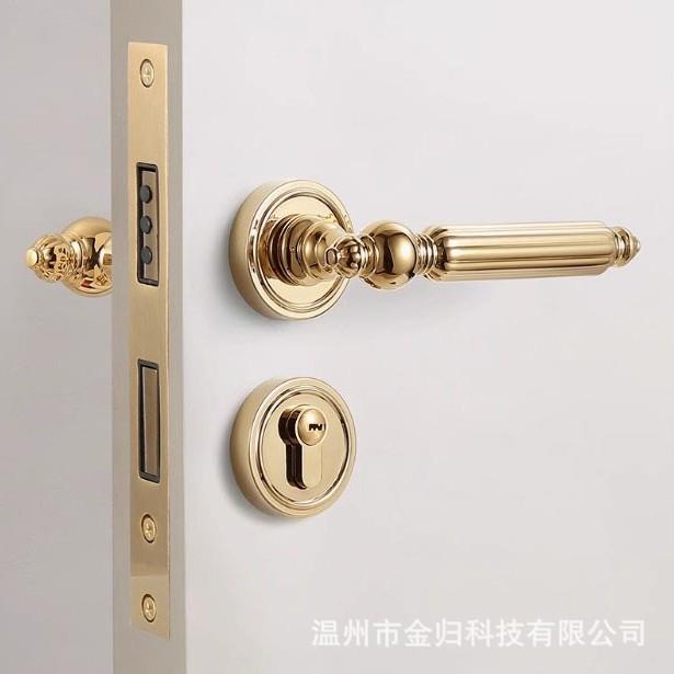 锁法式锁室内木门锁复古黄古门锁铜轻奢锁门房门卧室磁吸静音门门