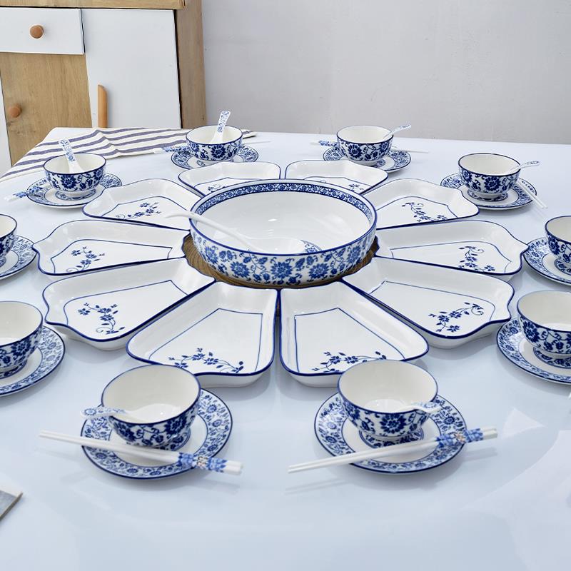 年夜饭套装拼盘餐具合组年CVR碗过碟陶瓷菜盘圆桌子创盘意家用盘