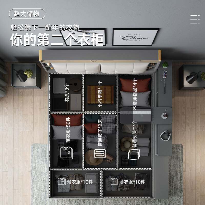 床现代简约高箱储物床双人床主卧大床婚床小户型榻榻米收纳板式床