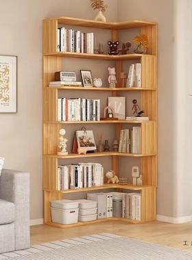 实木转角书架置物架一落地生学层收BGT纳储物体靠墙书柜多l型拐角