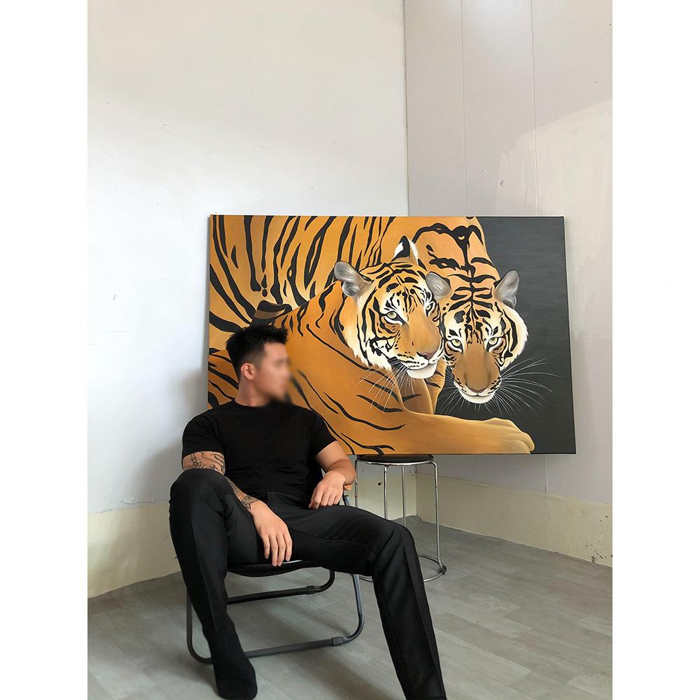 伯都与山君装画艺饰室术小654众客厅创两只意大老虎玄关处壁画卧