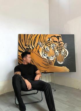 伯都与山君装画艺饰室术小654众客厅创两只意大老虎玄关处壁画卧