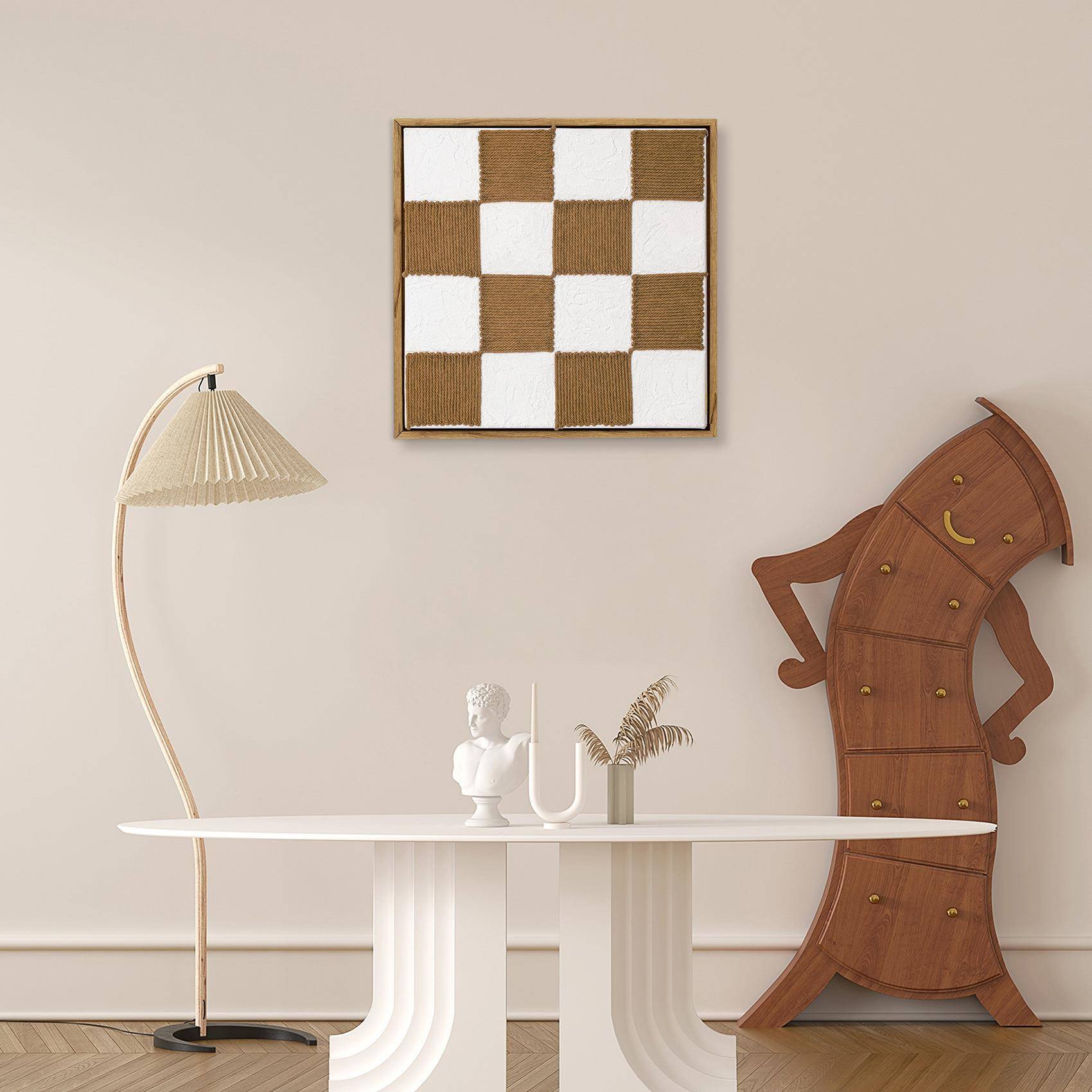 织理手工编棉绳棋格盘装饰画棕色方格现代简约墙壁挂画立体KMZ007
