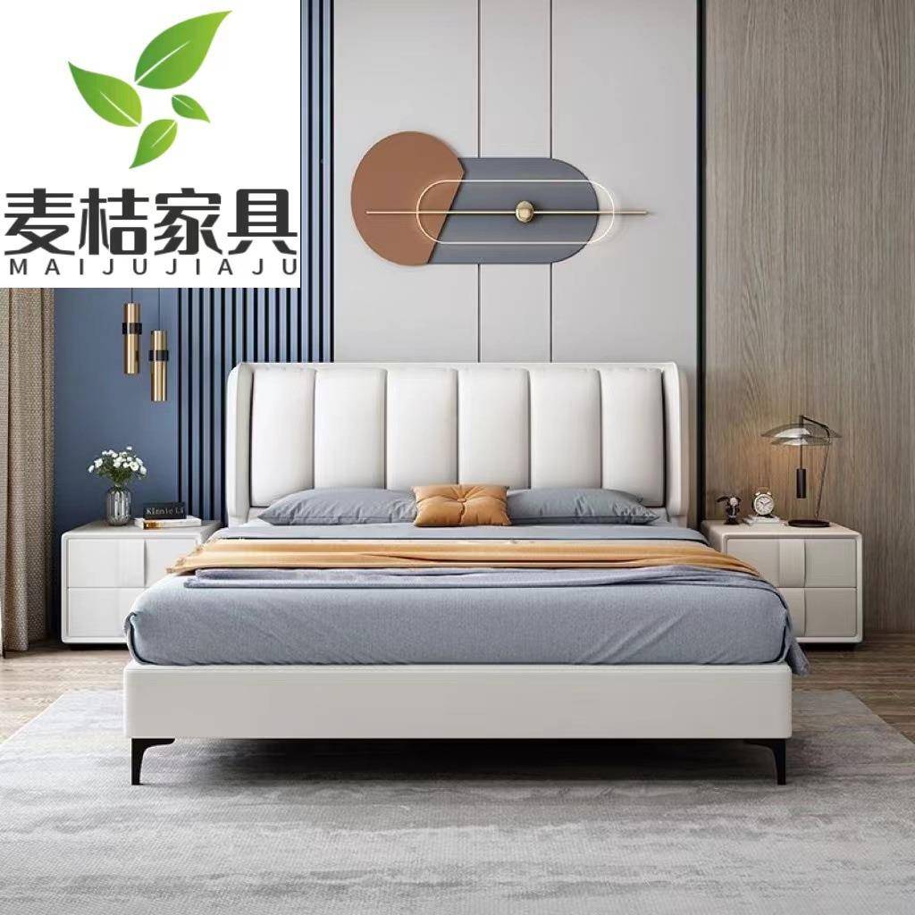 现代约科技布床小户型床主卧室软包人婚床意式极双简k012轻奢布简