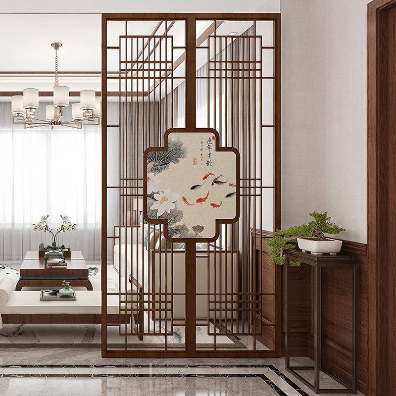 新中式办公室进门挡遮隔屏断柜子客厅实木沙画餐厅入户玄关ESB座
